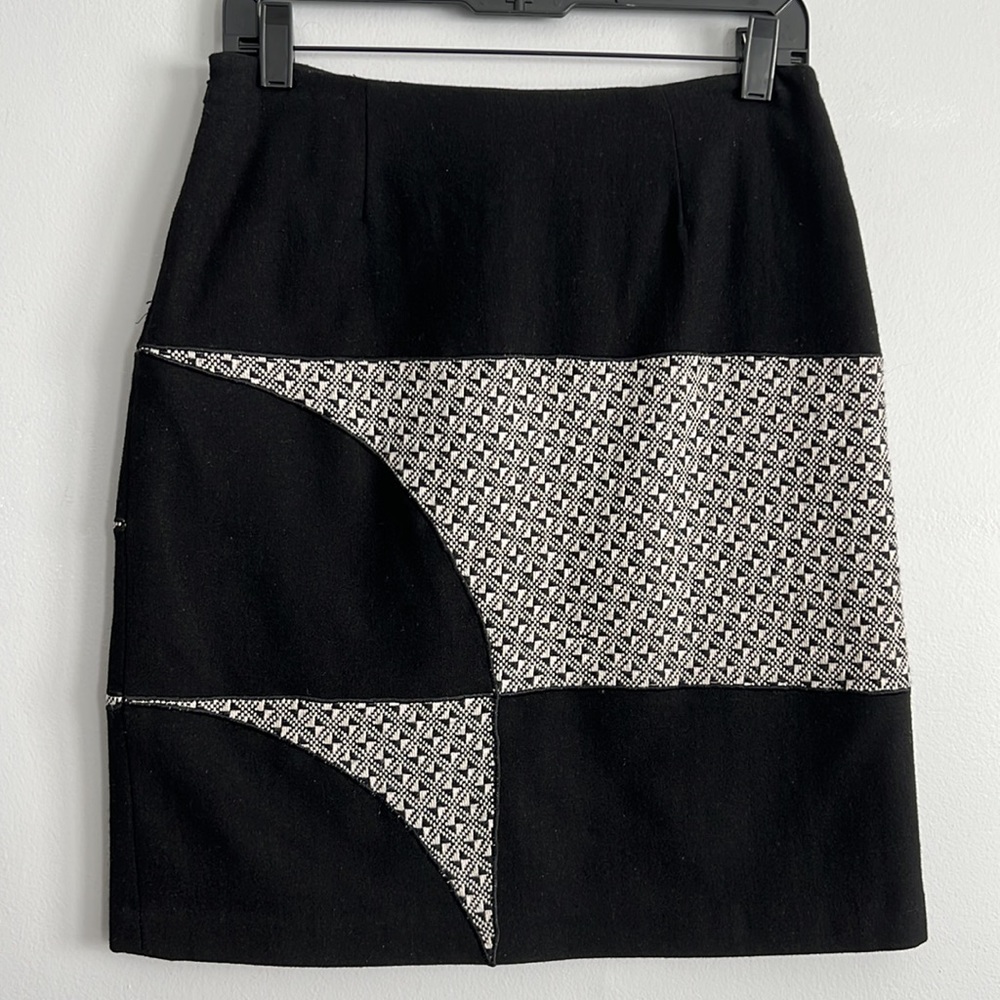 Designer Wool Textured Houndstooth Debbie Shuchat Knee Length Skirt Womens S 2 4